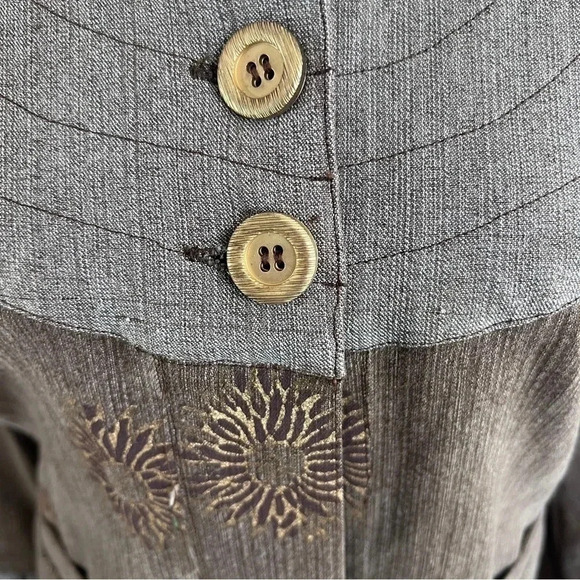 SERRAHNA Statement Blazer Gold Leaf Floral Flounce Cuff Boho Luxe Rare Small - Picture 6 of 12